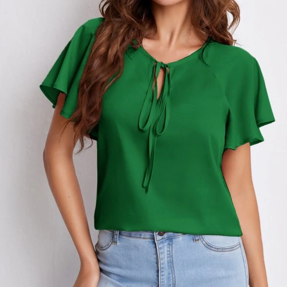 Bohemian Solid Butterfly Sleeve Blouse Work Office - Picture 13 of 16